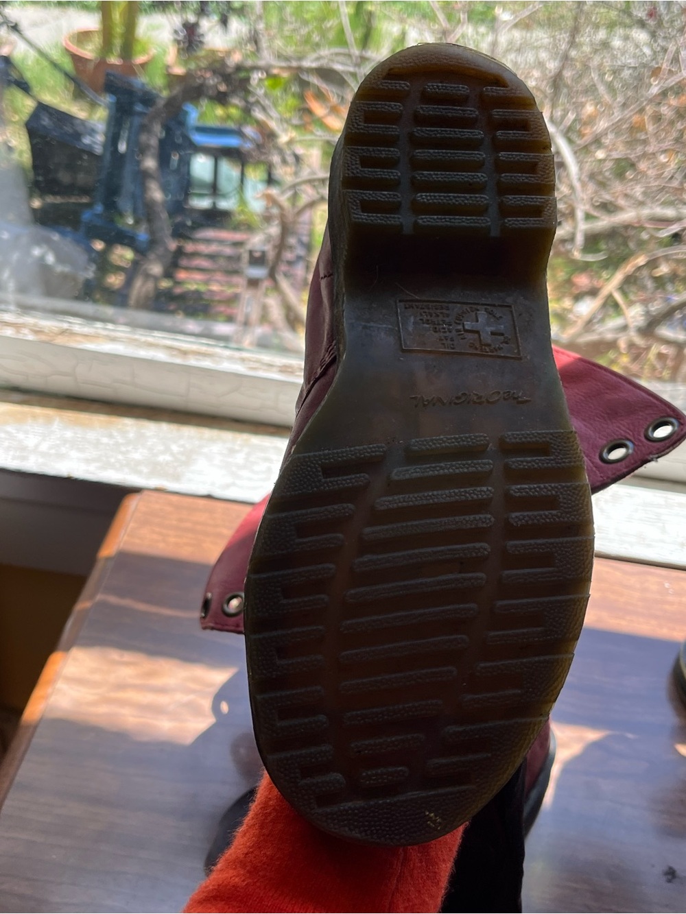 Dr. Martens Triumph 1914 Red Leather Floral Lined Mid-Calf Combat Boots - Picture 4 of 5